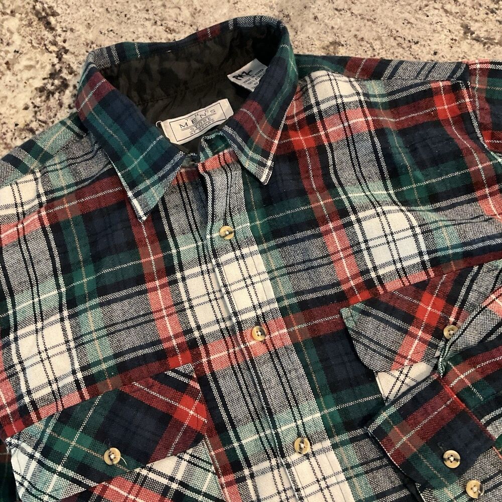 Vintage Sears Mens Store Shirt Men Large Red Plaid Acrylic Long Sleeve Button Up